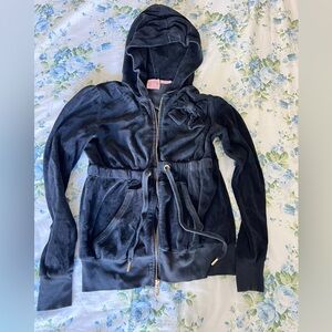 Vintage Juicy Couture Black Velour Set Hoodie and Sweatpants